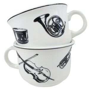 Vintage Bombay Co. Musical Instruments 2 Mugs Coronet Cello Snare French Horn